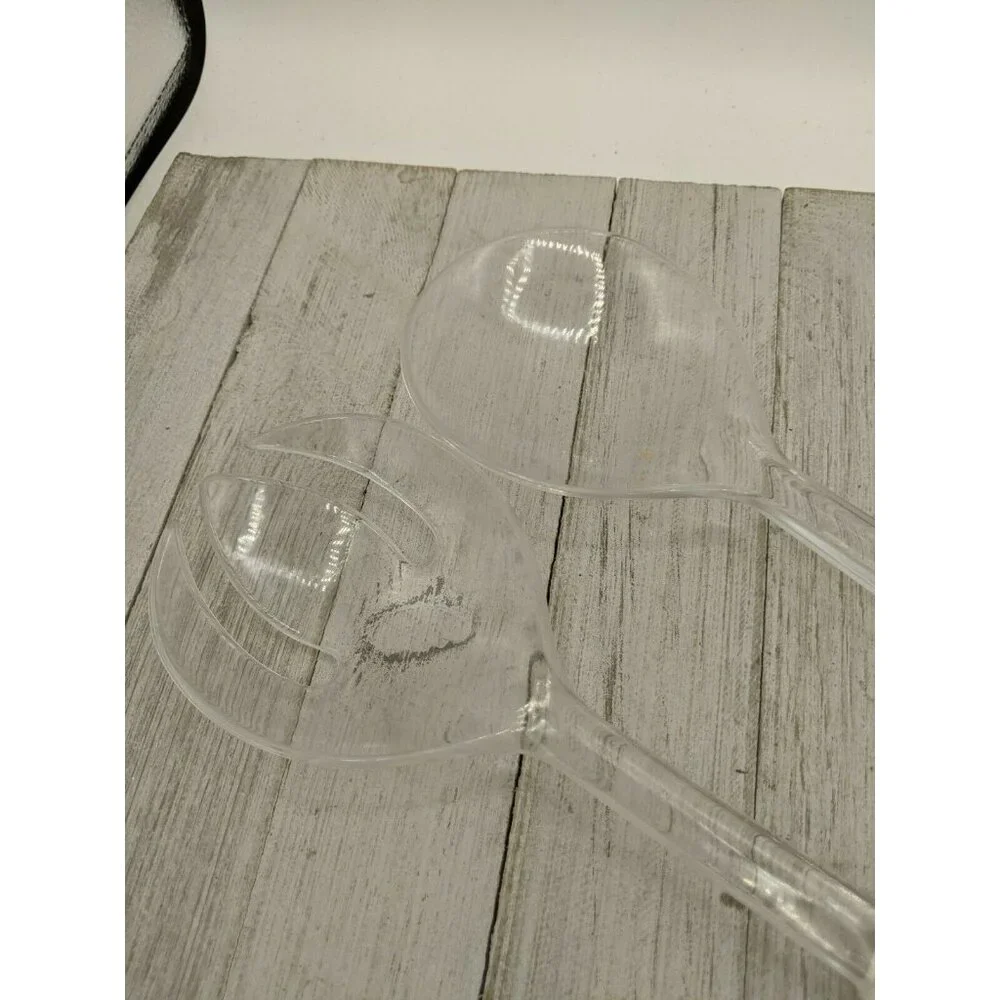 Clear 2 Piece Salad Serving Fork Spoon Tongs White Flatware 11 1/4